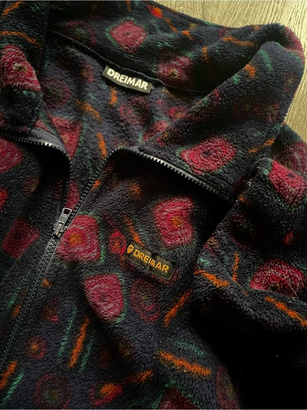 90s Dreimar Patterned Fleece Zip up Sweater - Picture 6 of 7